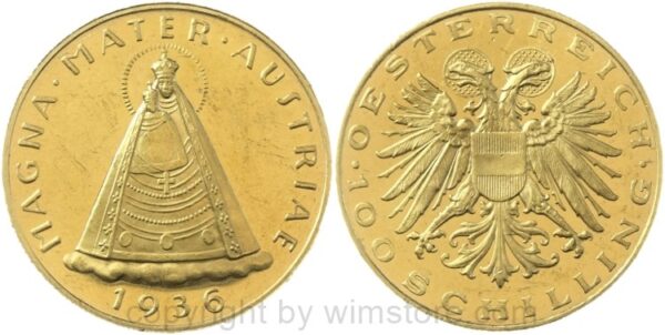 1. republik, 100 schilling 1936, her 14, gold, vz 1. republik, 100 schilling 1936, her 14, gold, vz