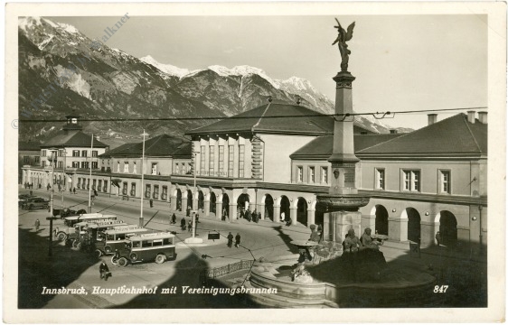 innsbruck, hauptbahnhof mit vereinigungsbrunnen