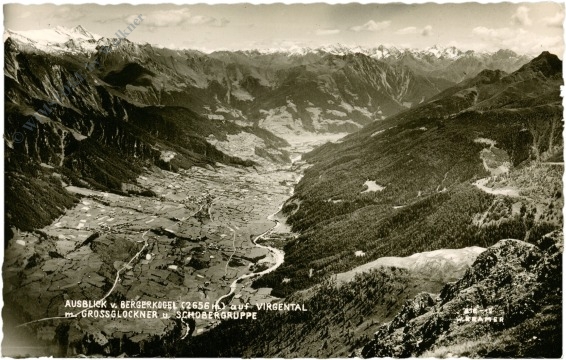 virgen, ausblick v. bergerkogel auf virgental m. großglockner und schobergruppe