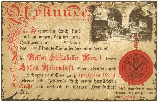 wien 1, urkunde des melker stiftskeller wien 1, urkunde des melker stiftskeller