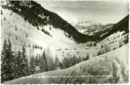 altenmarkt im pongau, blick auf die skihütten gegen tennengebirge, zauchtal