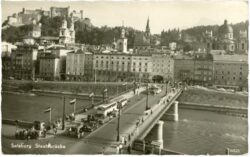 salzburg, staatsbrücke mit hotel steih