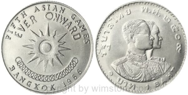 thailand, 1 baht 1966, 5. asienspiele in bangkok, y 87, ku/ni, st