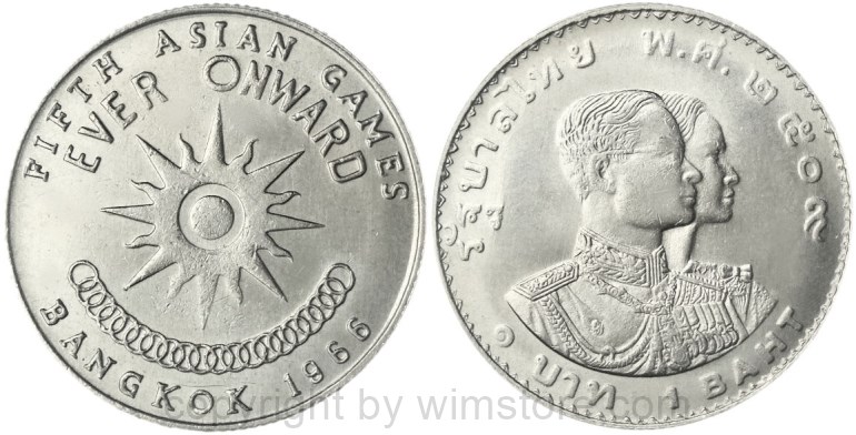 thailand, 1 baht 1966, 5. asienspiele in bangkok, y 87, ku/ni, st