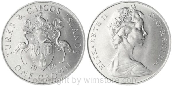 turks & caicos inseln, 1 crown 1969, km 1, ku/ni, st