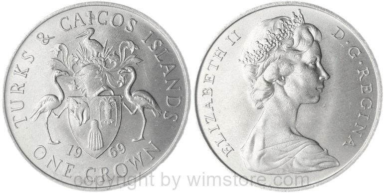 turks & caicos inseln, 1 crown 1969, km 1, ku/ni, st