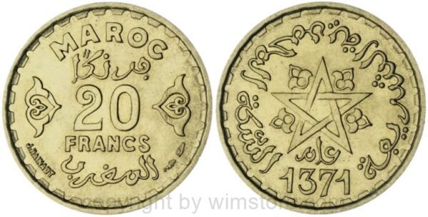 marokko, 10 francs ah1371/1952, y 49, alu/bro, vz (kopie)