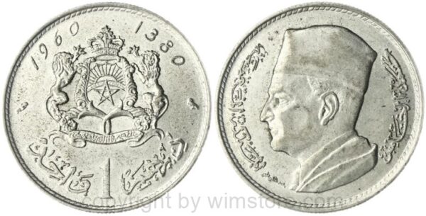 marokko, 1 dirham ah1380/1960, y 55, silber, ss