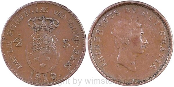 dänemark, 2 skilling 1810, km 663, kupfer, ss, rs.