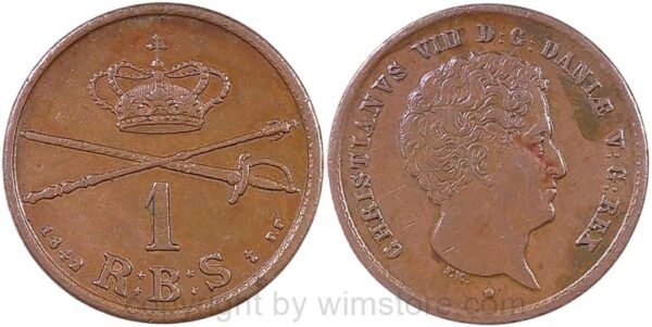 dänemark, 1 rigsbankskilling 1842 fk//ff, km 726.1, kupfer, ss