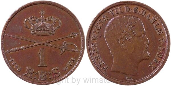 dänemark, 1 rigsbankskilling 1853 fk//vs, km 756, kupfer, ss, winz. rs.