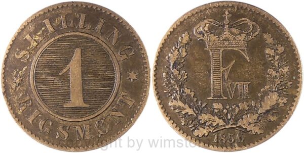 dänemark, 1 skilling rigsmont 1856, altona, km 763, bronze, ss