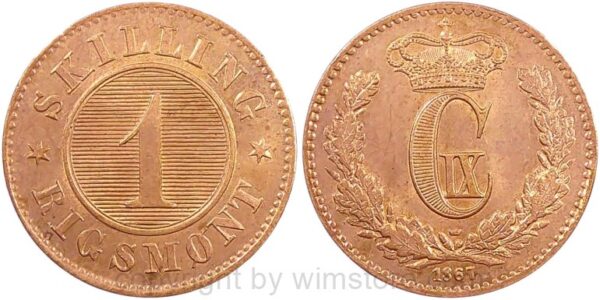 dänemark, 1 skilling rigsmont 1867, km 774, bronze, vz st