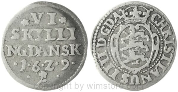 dänemark, 6 skilling 1629, silber, ss