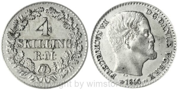 dänemark, 4 skilling rigsmont 1856, km 758.2, silber, vz