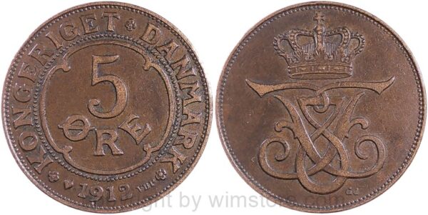 dänemark, 5 Öre 1908, km 806, bronze, ss, randschäden (kopie)