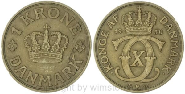 dänemark, 1 krone 1930, km 824.2, alu/bro, ss