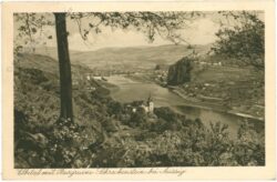 usti nad labem (aussig), elbetal mit burgruine schreckenstein