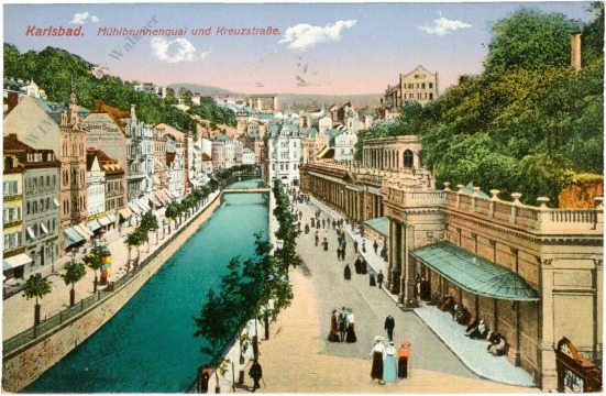 karlovy vary (karlsbad), mühlbrunnenquai und kreuzstrasse karlovy vary (karlsbad), mühlbrunnenquai und kreuzstrasse