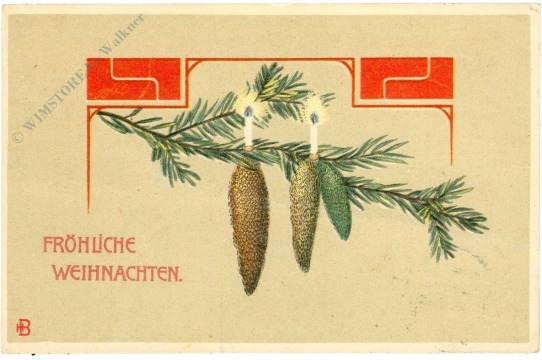 weihnachten: zweig mit zapfen und kerzen