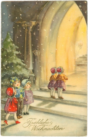 weihnachten: kinder am weg in die kirche weihnachten: kinder am weg in die kirche