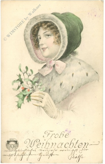 weihnachten: dame mit mistelzweig