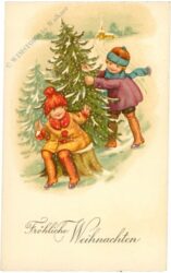 weihnachten: kinder holen den christbaum