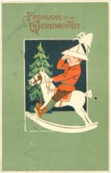 weihnachten: kind am schaukelpferd