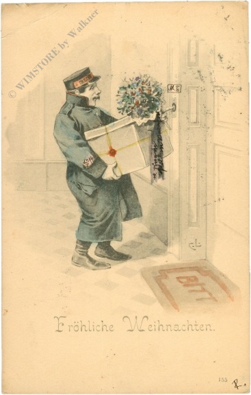 weihnachten: postbote mit päckchen