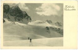 weihnachten: verschneite berge mit langläufern