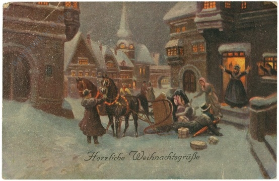 weihnachten: umgestürzte kutsche