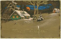 weihnachten: verschneites häuschen bei nacht