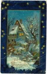 weihnachten: verschneites haus