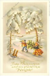weihnachten: kinder holen den baum