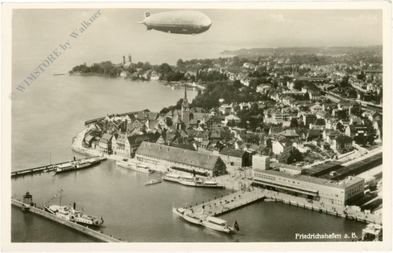 friedrichshafen, ansicht mit zeppelin