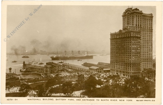 new york, new york city, whitehall building, battery park and entrance to north river