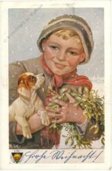 kind mit hund und misteln