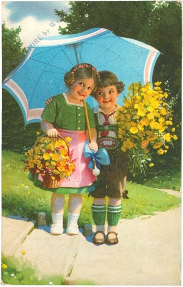 kinder unter einem schirm