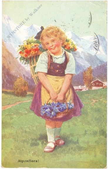 mädchen mit blumenkorb