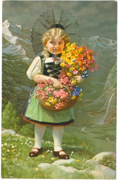mädchen in tracht mit blumen