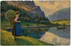 frau steht am see