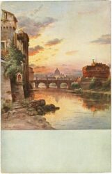 rom (roma), engelsburg mit tiber und engelsbrücke