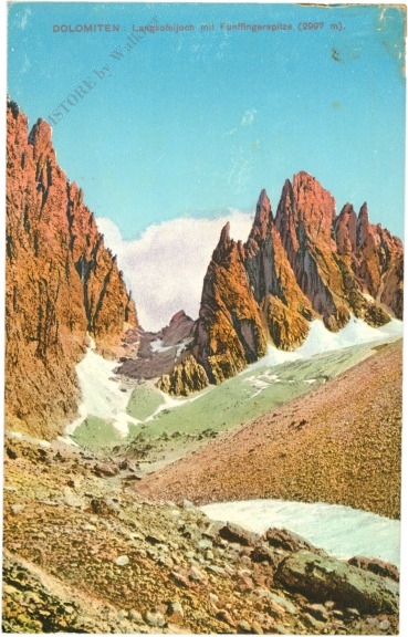 dolomiti, langkofeljoch mit fünffingerspitze