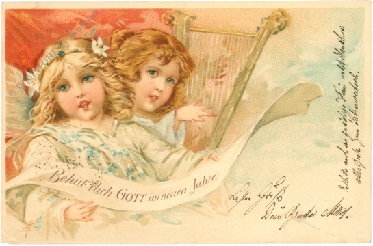 neujahr zwei musizierende engel