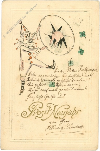 neujahr harlekin mit schwein