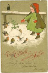 neujahr mädchen füttert vögel