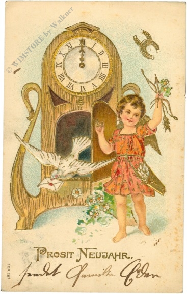 neujahr engel mit uhr und taube