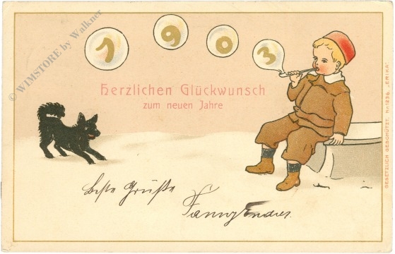 neujahr 1903 kind mit seifenblasen