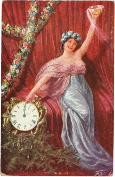 neujahr dame mit uhr