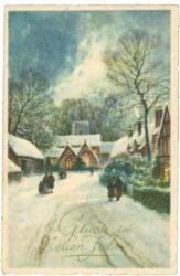 neujahr verschneites dorf